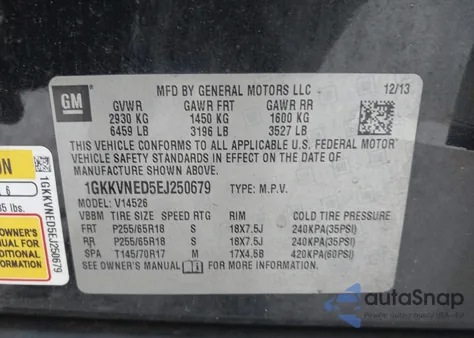2014 GMC Acadia Sle-1 z USA, uszkodzony, nr VIN 1GKKVNED5EJ250679